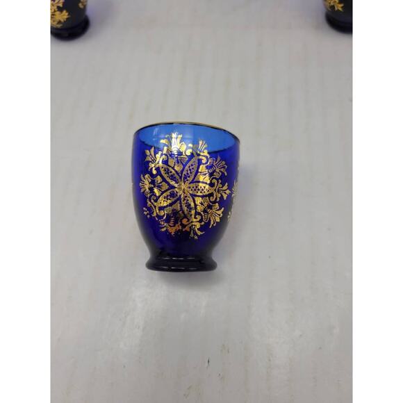 Vintage Cobalt Decanter Set, 6 Shot Glasses, Liquor Bottle & Stopper, Italy - Picture 4 of 8